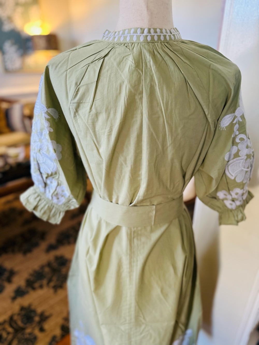 Direct from Manufacturer! Julia Amory Embroidered Coatue Midi Dress Sage & White - Picture 8 of 9